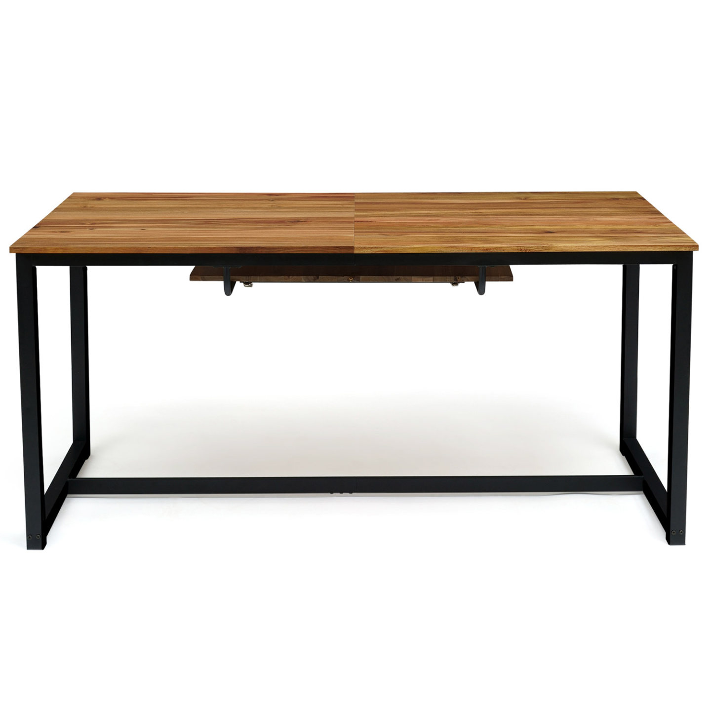 Salon de jardin extensible SOHO 8/10 places table 160/200 cm acier + acacia et 8 chaises empilables noires - Image 6