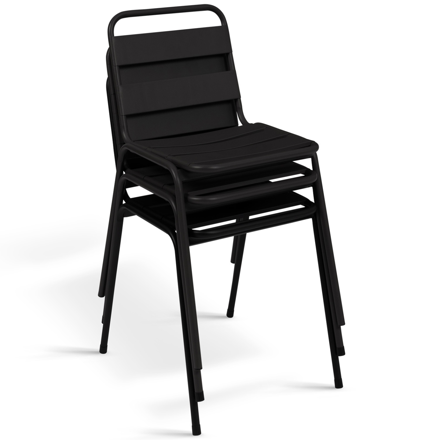 Salon de jardin extensible SOHO 8/10 places table 160/200 cm acier + acacia et 8 chaises empilables noires - Image 5