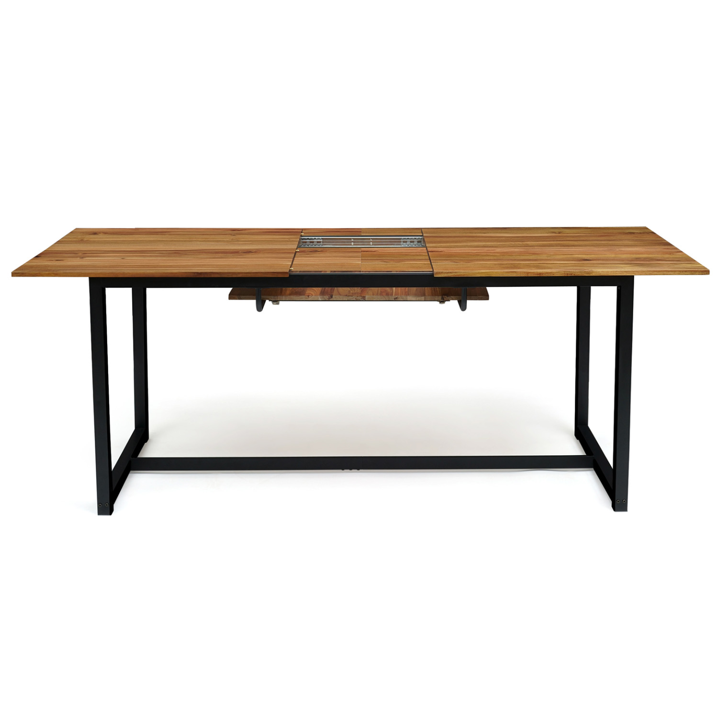 Salon de jardin extensible SOHO 8/10 places table 160/200 cm acier + acacia et 8 chaises empilables noires - Image 7
