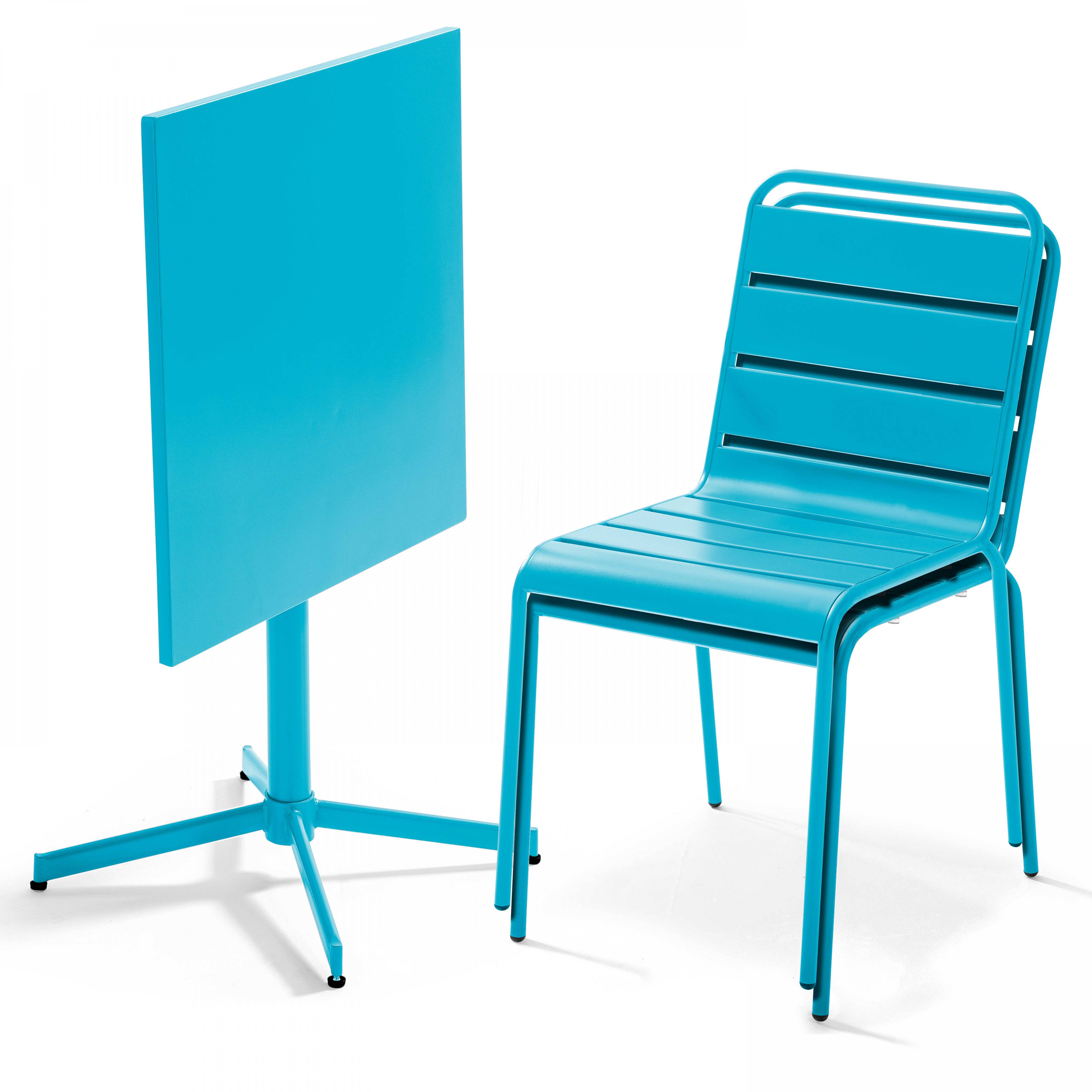 Oviala - Ensemble table de jardin carrée et 2 chaises métal bleu Palavas - Oviala - Imagen 2