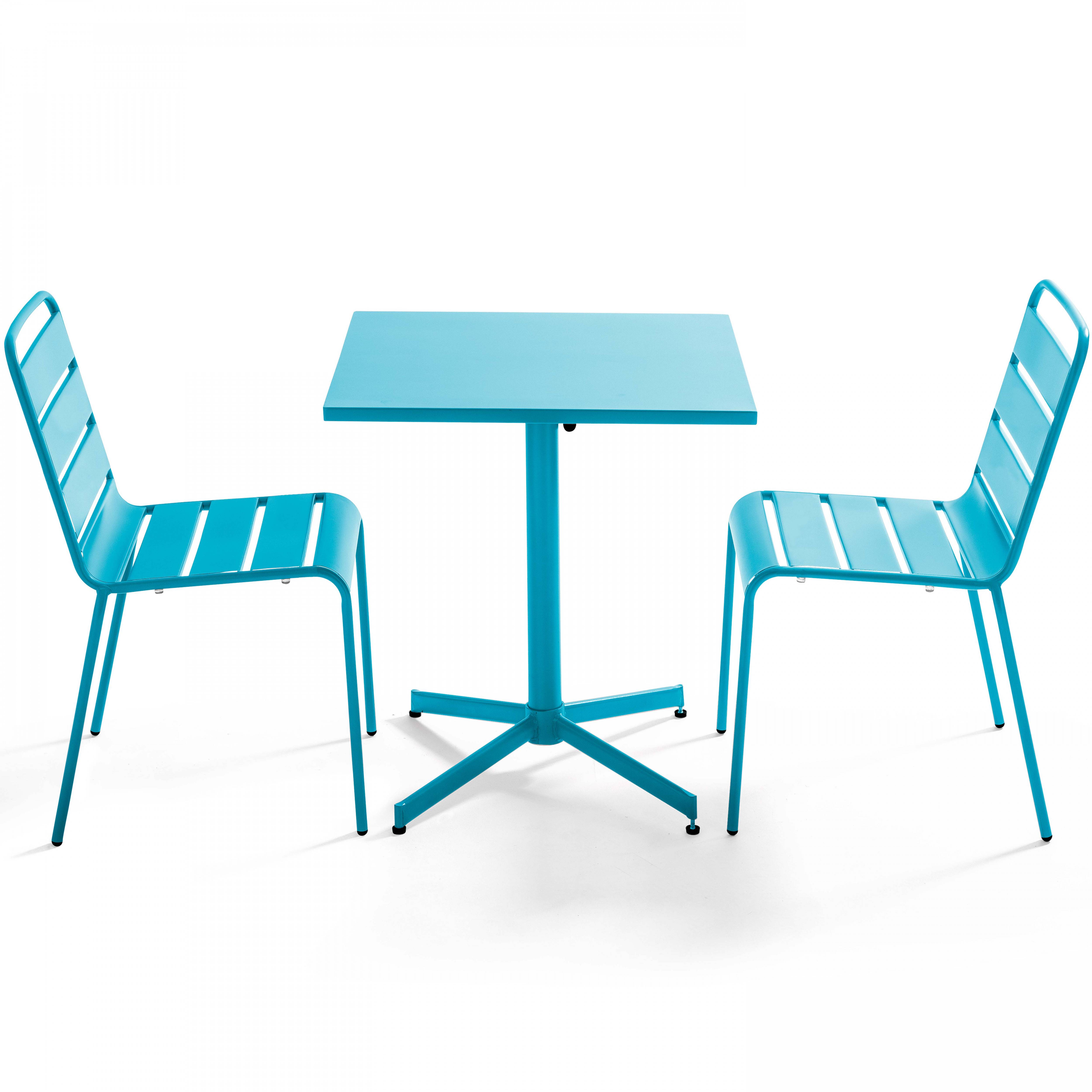Oviala - Ensemble table de jardin carrée et 2 chaises métal bleu Palavas - Oviala - Imagen 1