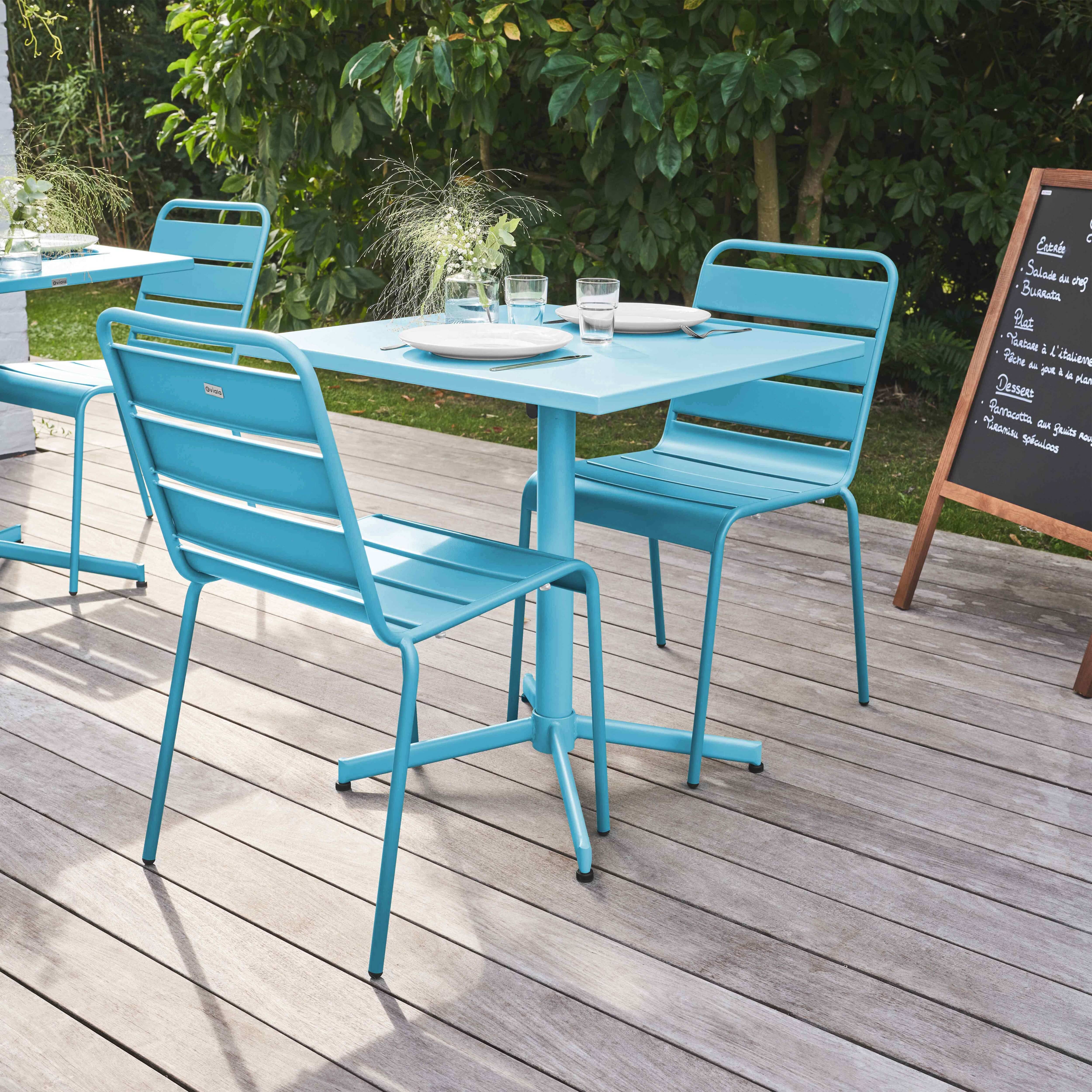 Oviala - Ensemble table de jardin carrée et 2 chaises métal bleu Palavas - Oviala - Imagen 3