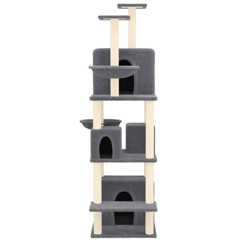 Arbre à Chat Géant 180cm pour Plusieurs Chats, 4 Niches, 2 Hamacs, Griffoirs Sisal, Peluche Gris Foncé – ComfortXL Pet Living - Image 3