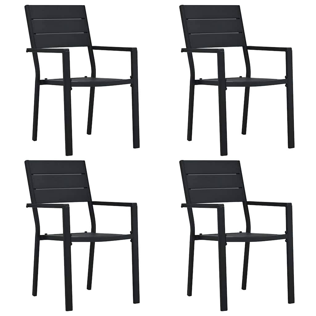 Chaises de jardin lot de 4 noir PEHD aspect bois 62 x 55.5 x 88.5 cm - PANGIVO - Image 1