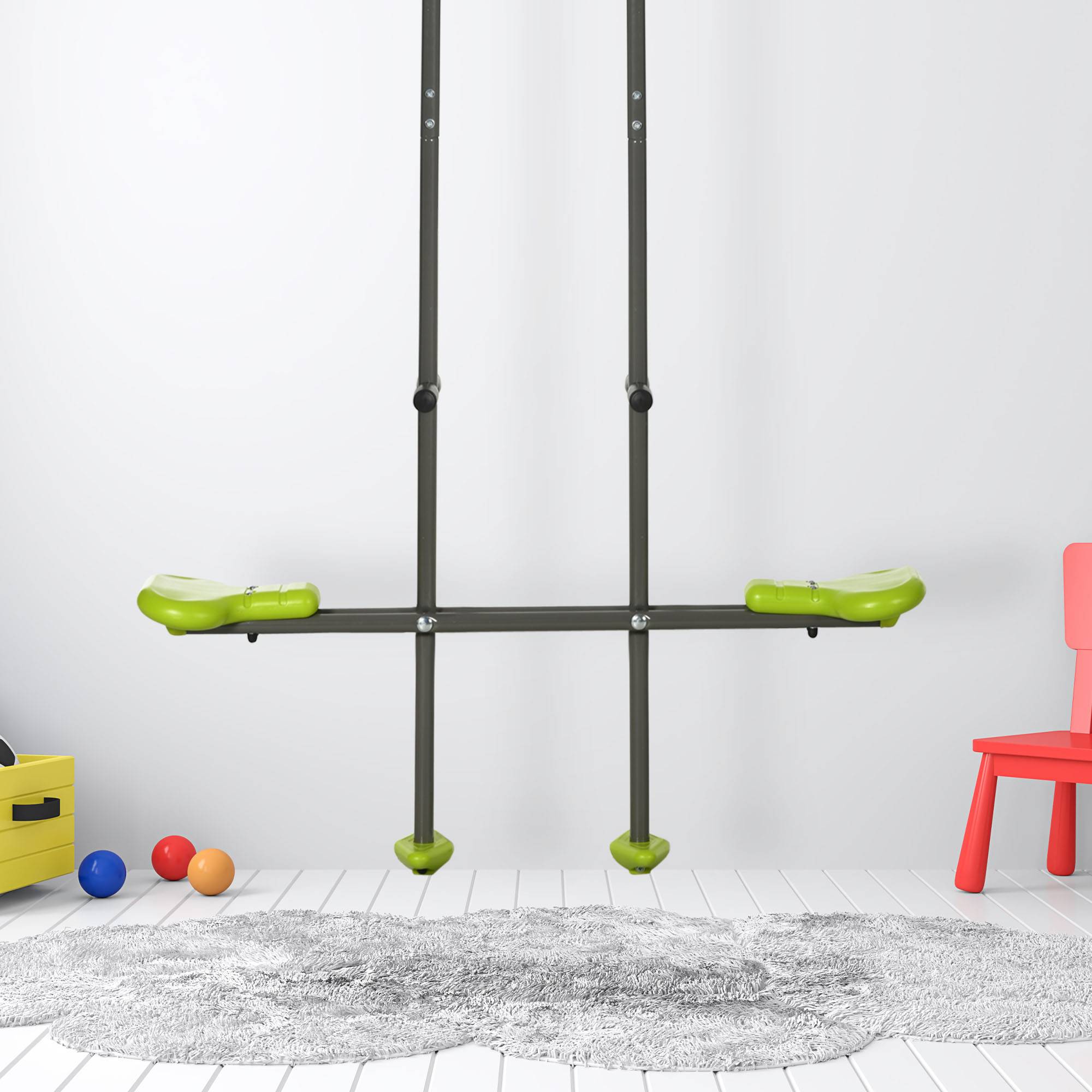 Balançoire agrès vis-à-vis pour les enfants en acier et plastique pour portique - 3 à 6 ans 97,5 x 23 x 170 cm vert - Image 4