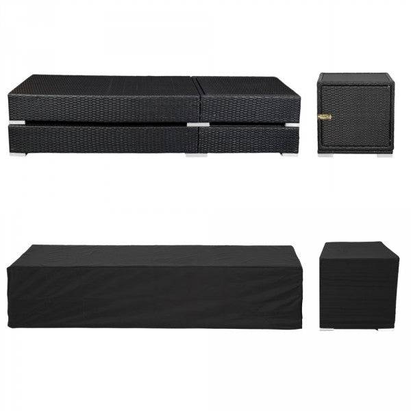Helloshop26 - Lot de deux chaises longue bain de soleil en résine tressé poly rotin noir + table + deux set de housses + housse de protection - Imagen 5