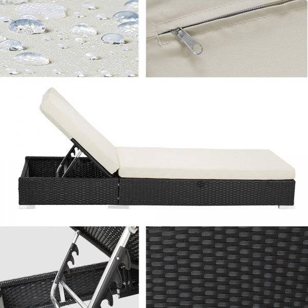 Helloshop26 - Lot de deux chaises longue bain de soleil en résine tressé poly rotin noir + table + deux set de housses + housse de protection - Imagen 4