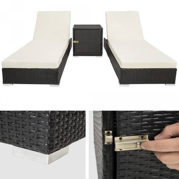 Helloshop26 - Lot de deux chaises longue bain de soleil en résine tressé poly rotin noir + table + deux set de housses + housse de protection - Imagen 3