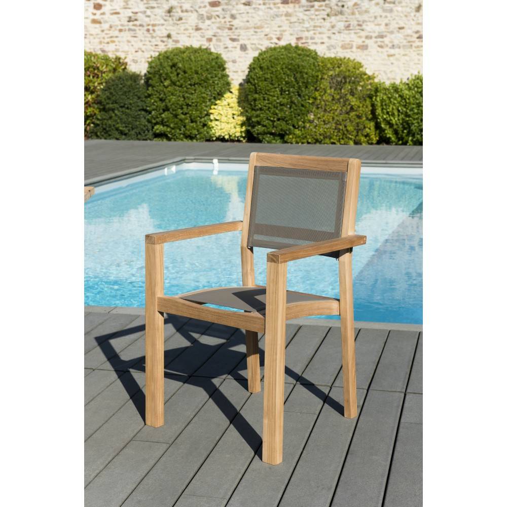 Macabane - FUN - Ensemble de jardin table ext. bois teck / 6 fauteuils gris - Imagen 7