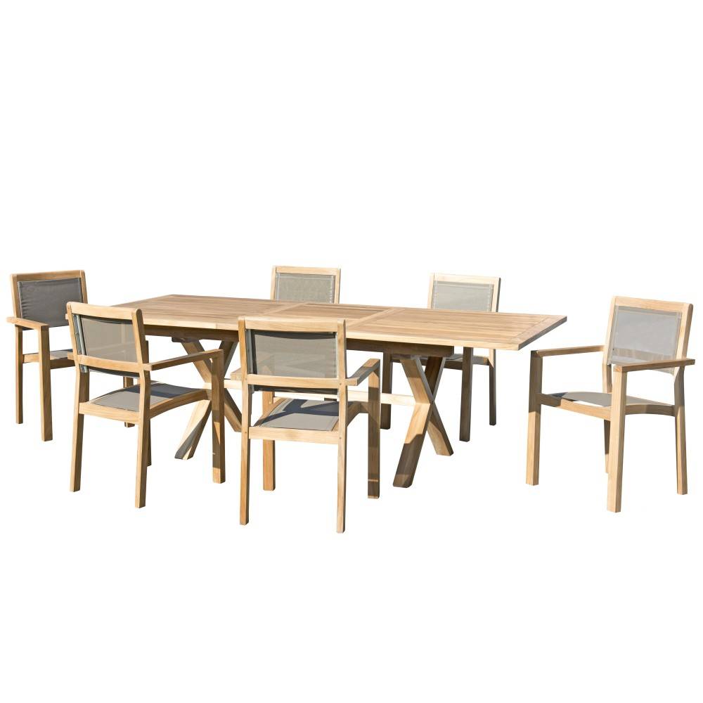 Macabane - FUN - Ensemble de jardin table ext. bois teck / 6 fauteuils gris - Imagen 1