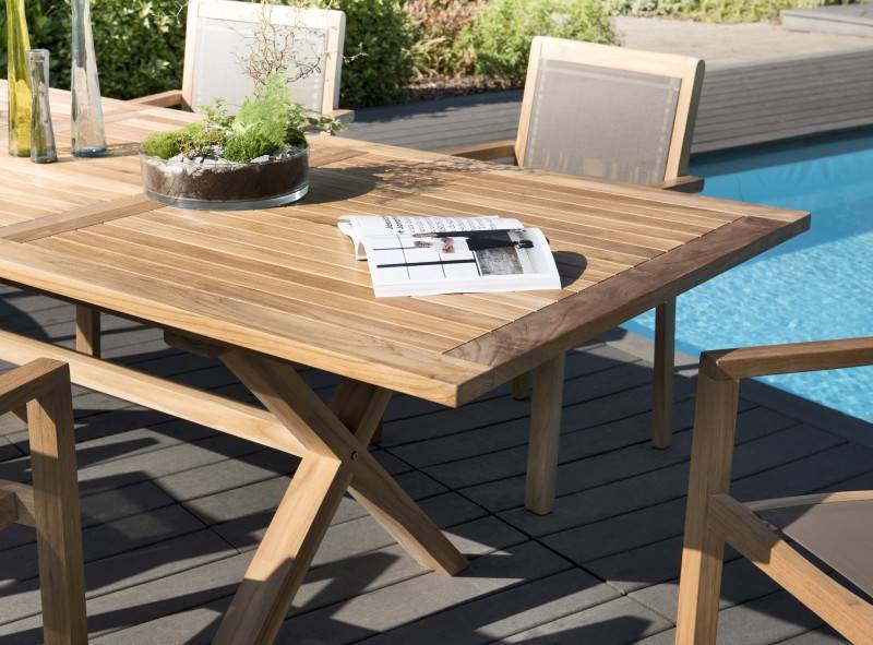 Macabane - FUN - Ensemble de jardin table ext. bois teck / 6 fauteuils gris - Imagen 5