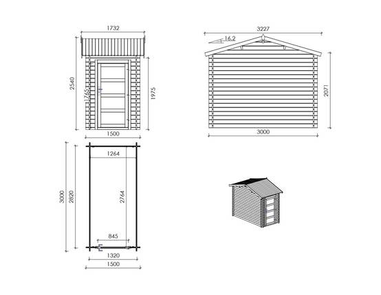 Altanka - Abri de jardin en bois - 1.5x3 m avec extension de 4x2.76 m - 15.56 m²- Traité - DOM673+DOS194 - ALTANKA - Image 3