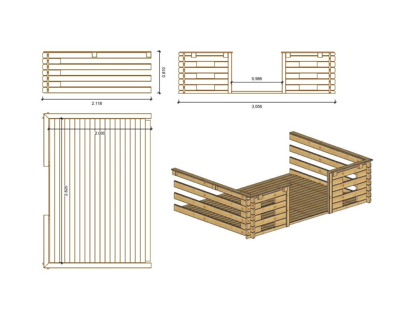 Altanka - Abri de jardin en bois - 3x3 m + terrasse avec balustrade et avant-toit en bois - 15 m2 - Traité - DOM427+DOM146+DOM147+POD05 - ALTANKA - Imagen 4