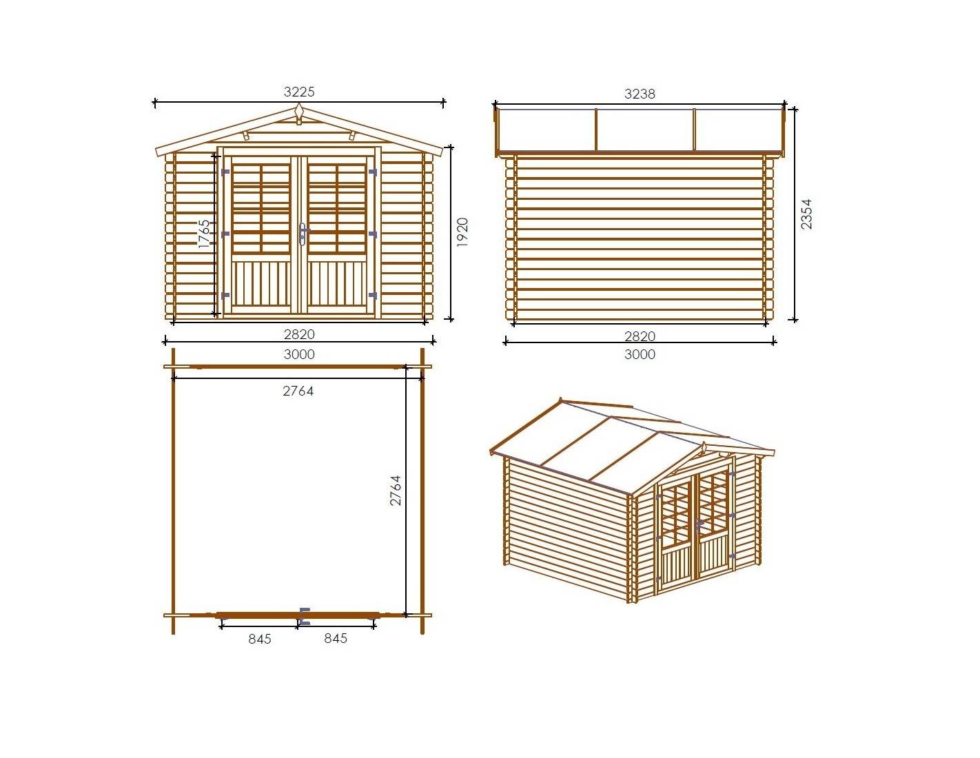 Altanka - Abri de jardin en bois - 3x3 m + terrasse avec balustrade et avant-toit en bois - 15 m2 - Traité - DOM427+DOM146+DOM147+POD05 - ALTANKA - Imagen 2