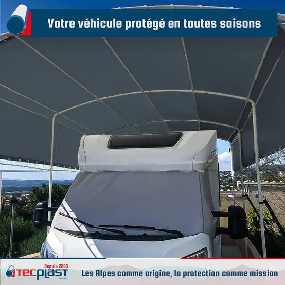 Bâche pour Carport 5x6 m LP506CP Gris anthracite - Garantie 5 ans - Toile PVC étanche pour abri de voiture TECPLAST - Imagen 2