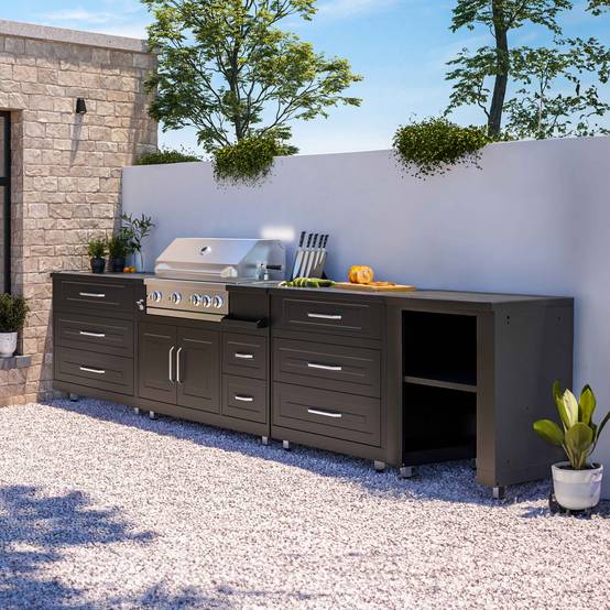 Oviala - Cuisine d'extérieur acier 4 éléments avec barbecue Memphis - Oviala - Image 1