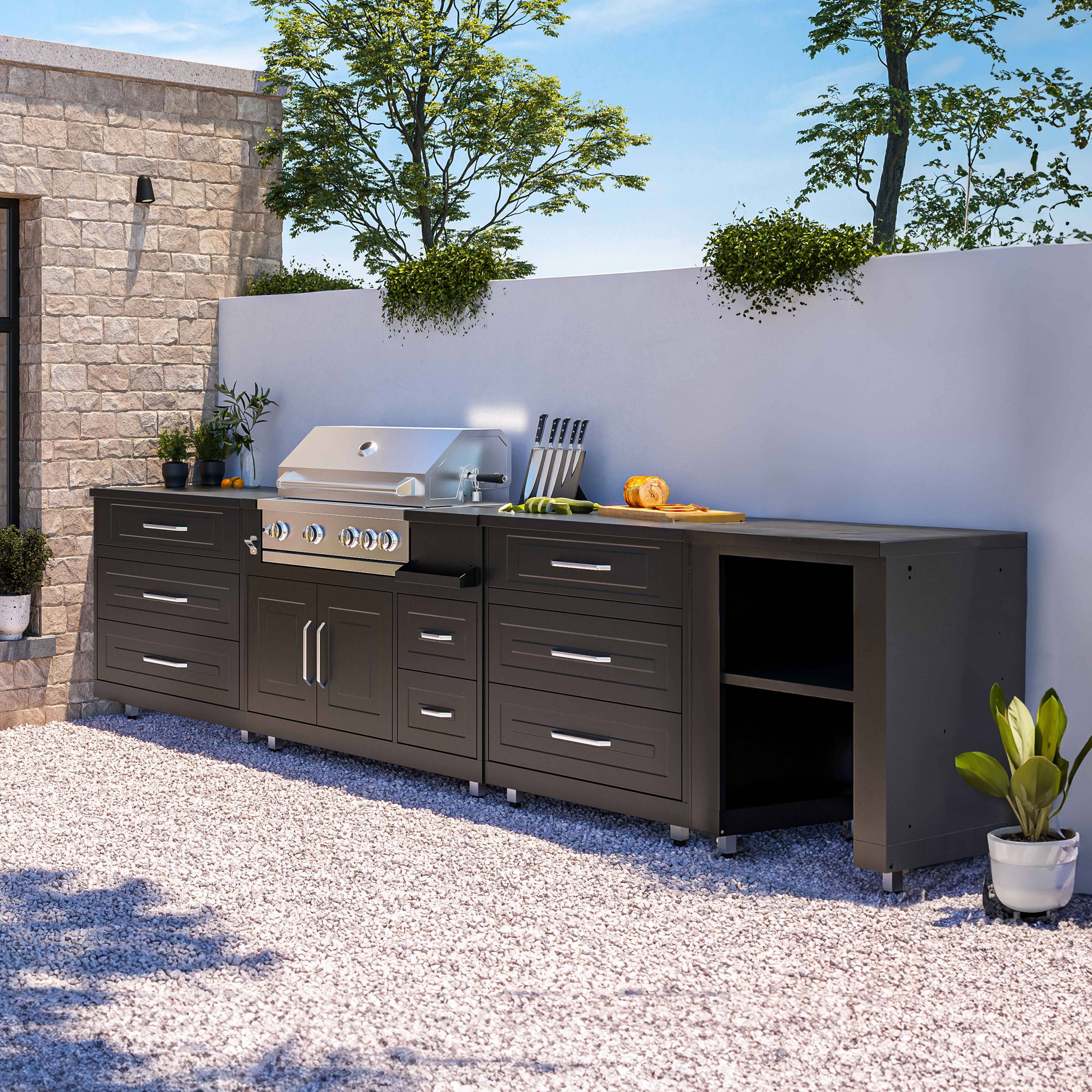 Oviala - Cuisine d'extérieur acier 4 éléments avec barbecue Memphis - Oviala - Image 1
