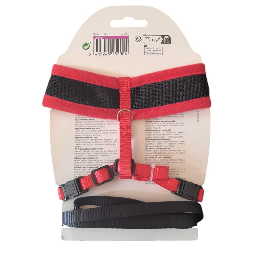 Harnais pour chat, couleur noir et rouge, taille M, réglable - Image 4