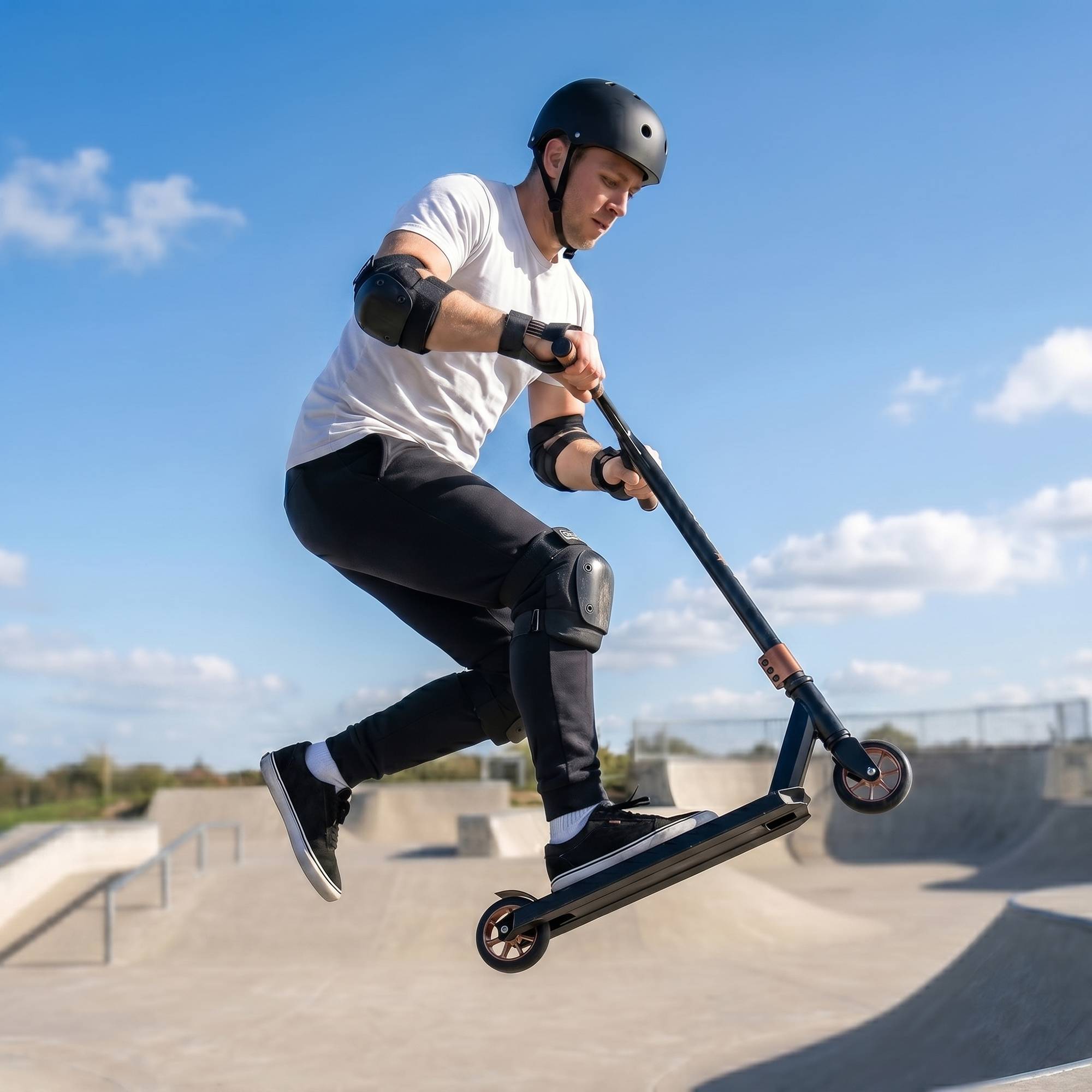 Sans Marque - Trottinette freestyle figures acrobatiques roulements ABEC-9 roues 120 mm rotation 360° skatepark or - Image 3