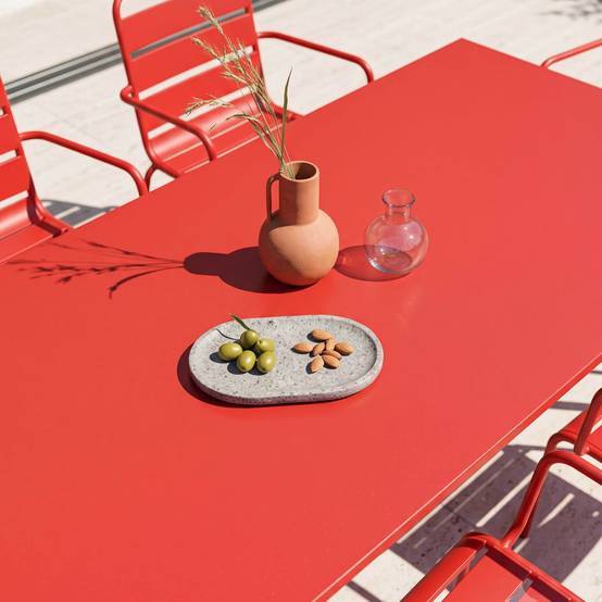Oviala - Ensemble table de jardin et 6 fauteuils en métal rouge Palavas - Oviala - Imagen 3