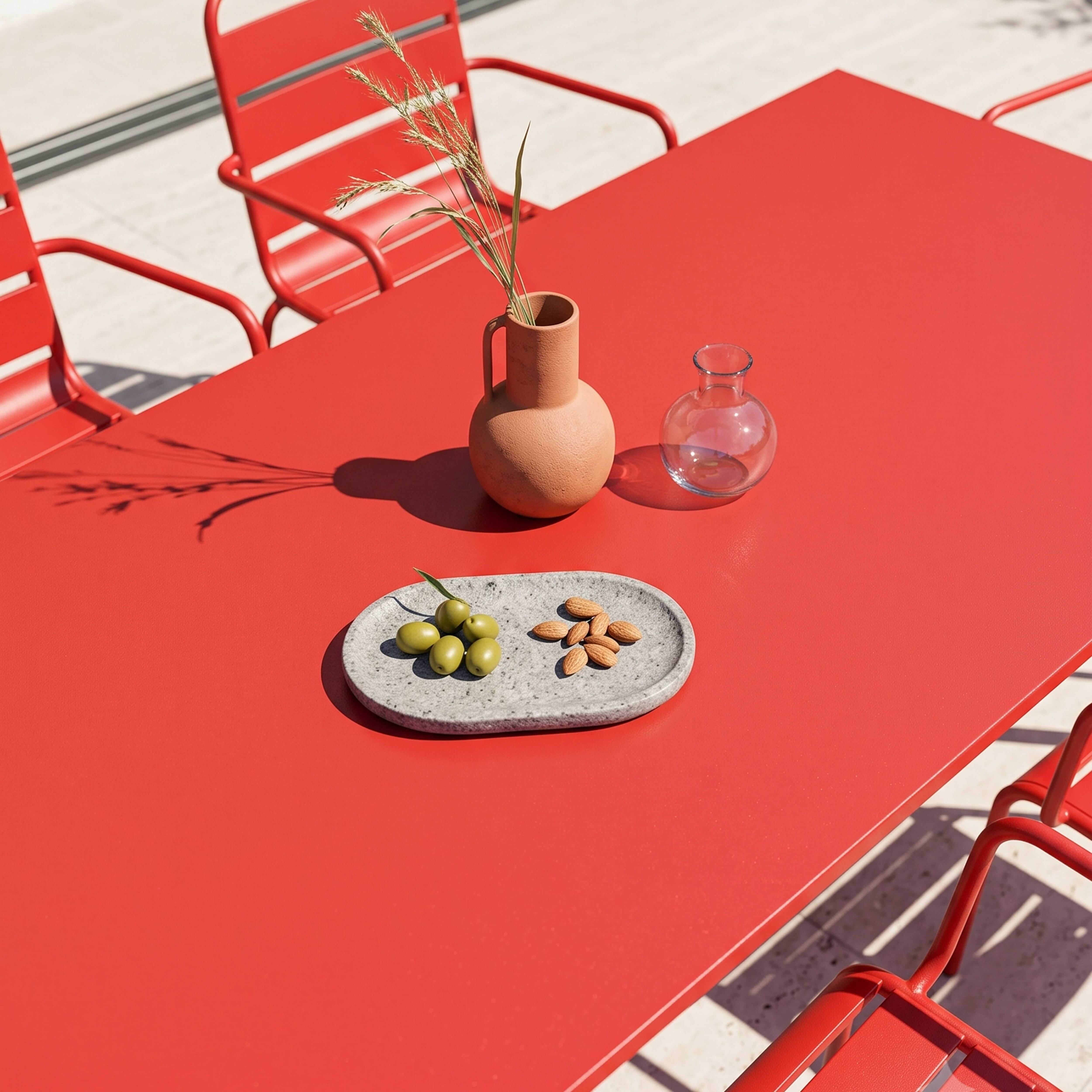 Oviala - Ensemble table de jardin et 6 fauteuils en métal rouge Palavas - Oviala - Imagen 3