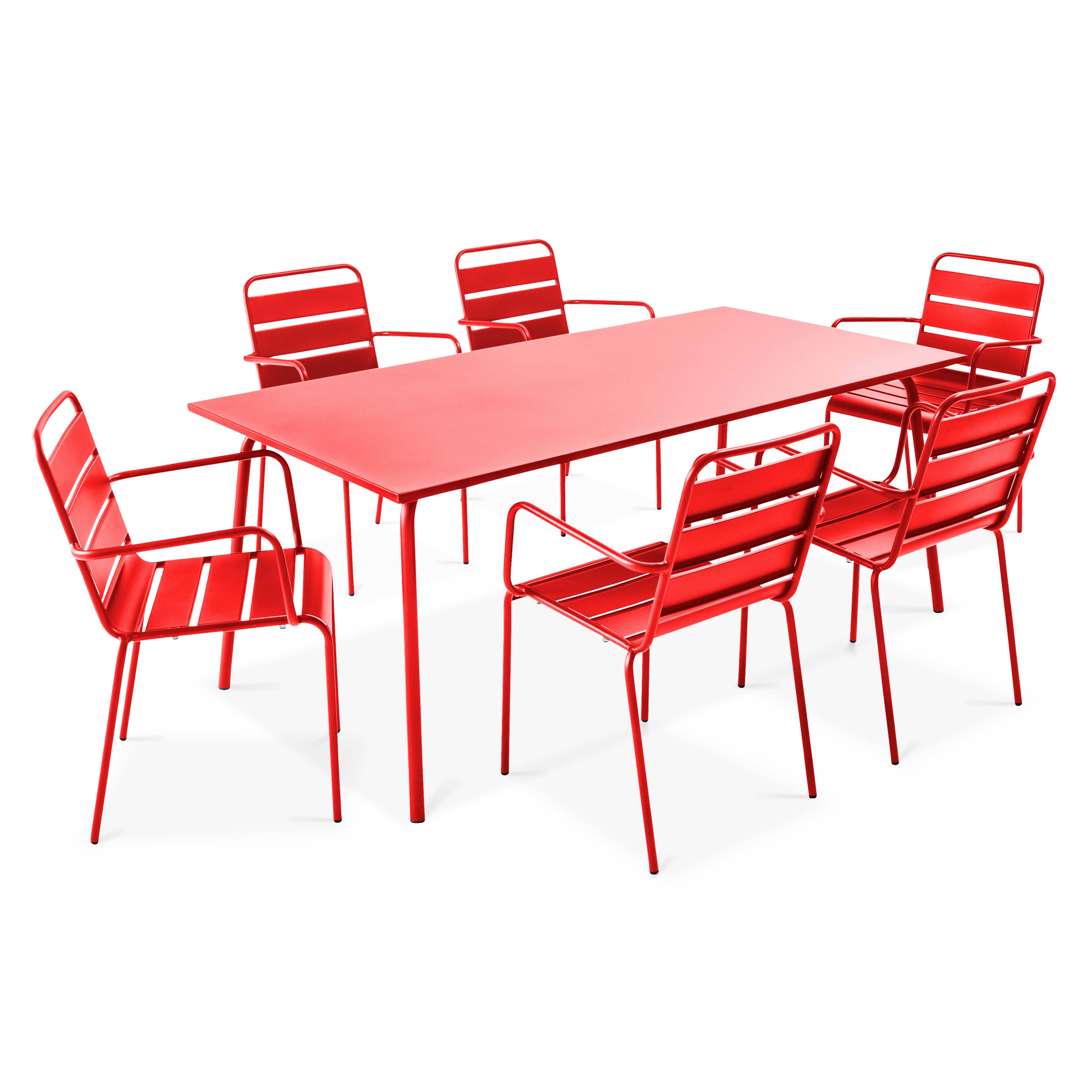 Oviala - Ensemble table de jardin et 6 fauteuils en métal rouge Palavas - Oviala - Imagen 1