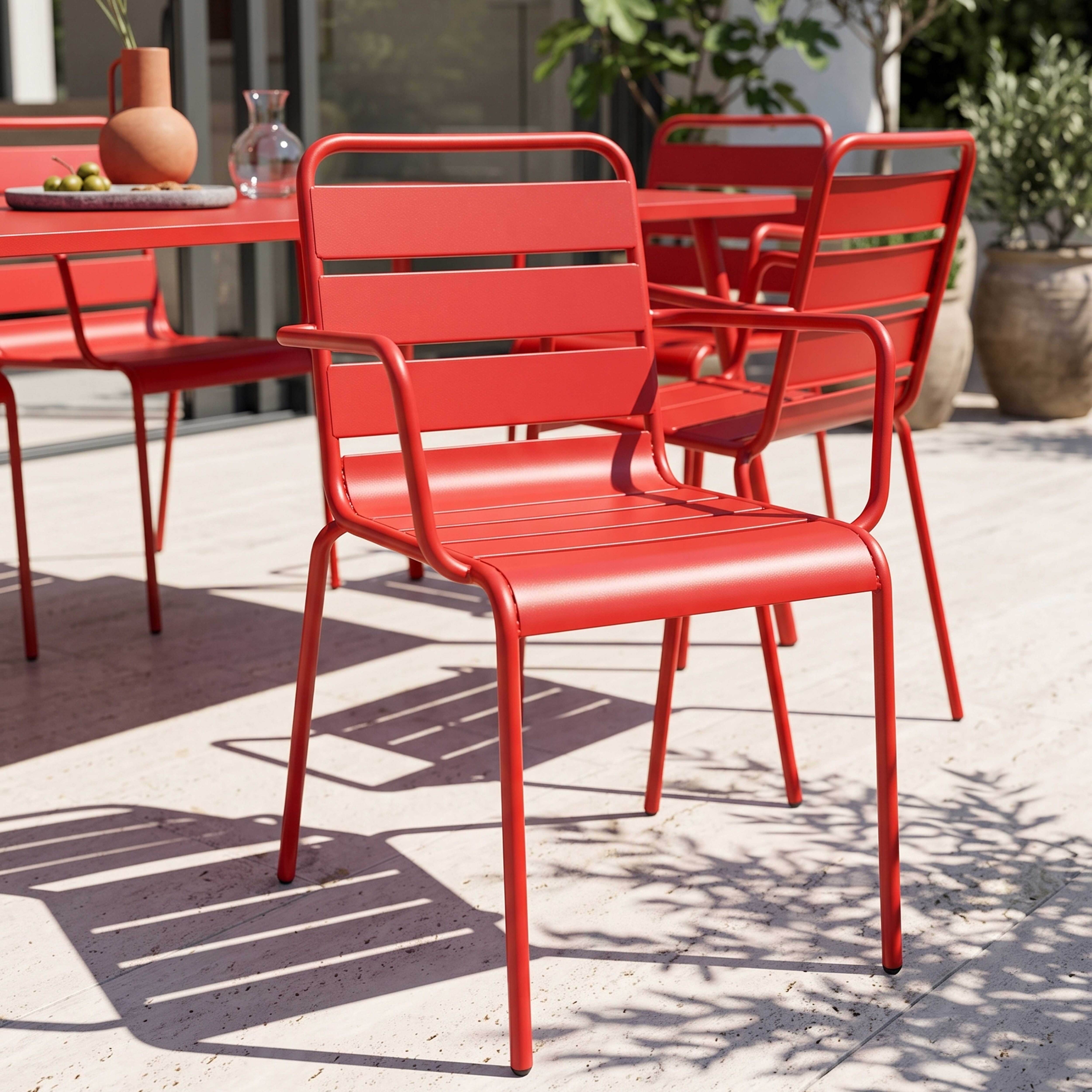Oviala - Ensemble table de jardin et 6 fauteuils en métal rouge Palavas - Oviala - Imagen 4