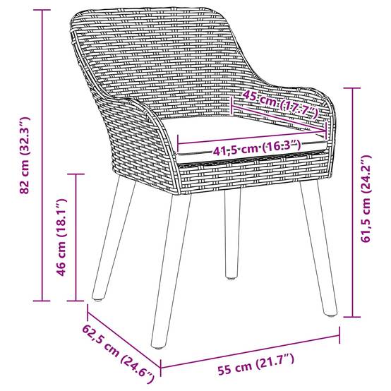 Chaise de jardin 2 pcs Polyrotin Gris clair 62,5 x 55 x 82 cm - PANGIVO - Image 8