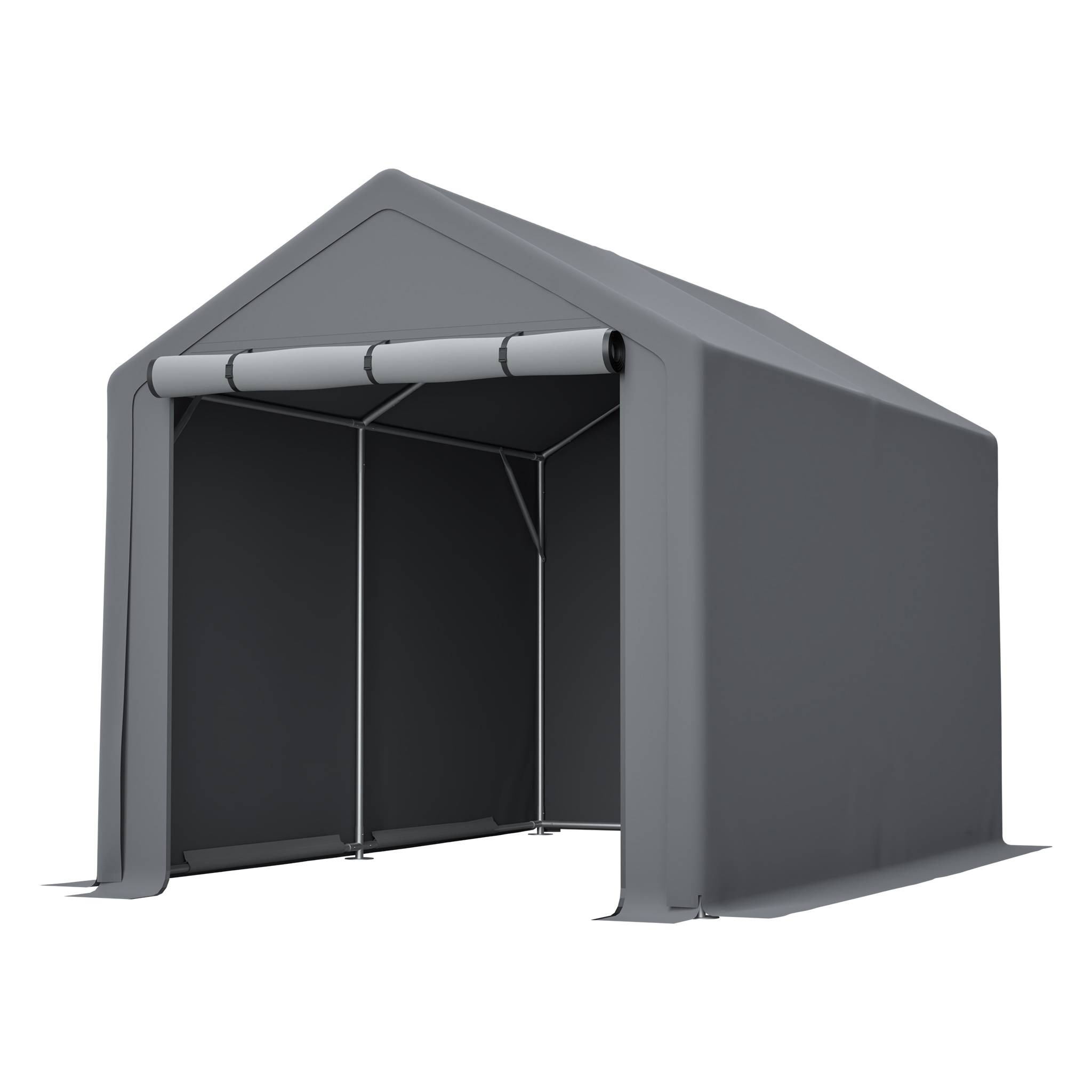 Carport vélo/stockage 296×190×200 cm, bâche imperméable anti-UV, acier galvanisé gris - Image 5