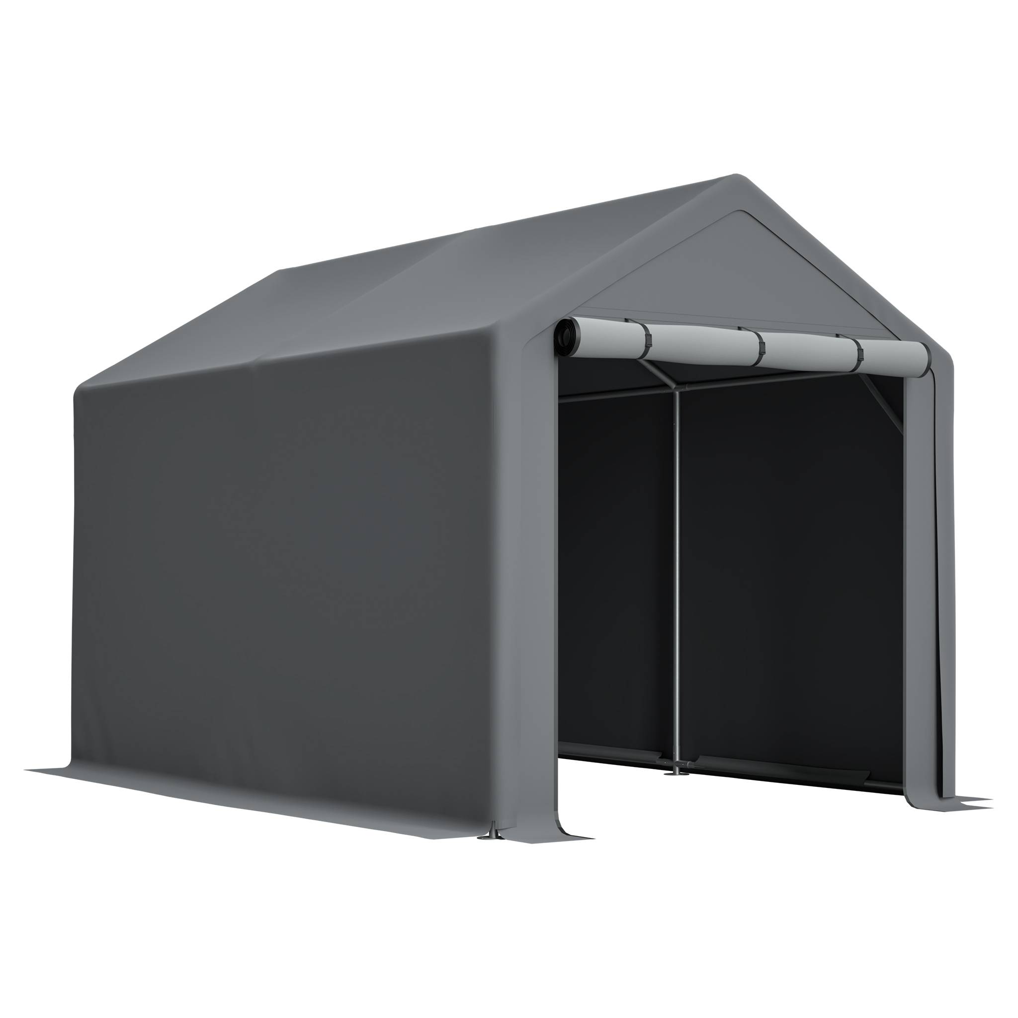 Carport vélo/stockage 296×190×200 cm, bâche imperméable anti-UV, acier galvanisé gris - Image 6