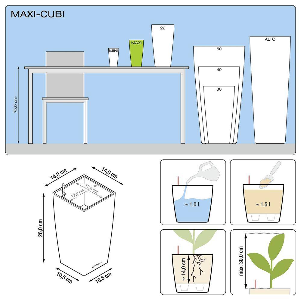 Lechuza - Pot de table Maxi-Cubi - kit complet, blanc brillant 26 cm Lechuza - Imagen 3