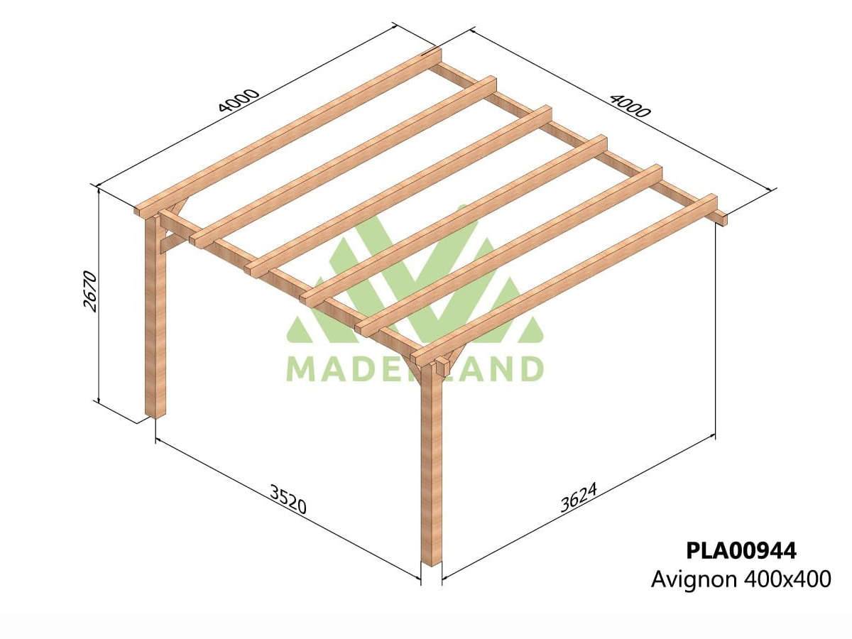 Pergola adossée en lamellé-collé Avignon 400 x 400 cm + 2 supports poteaux - Maderland - Image 2