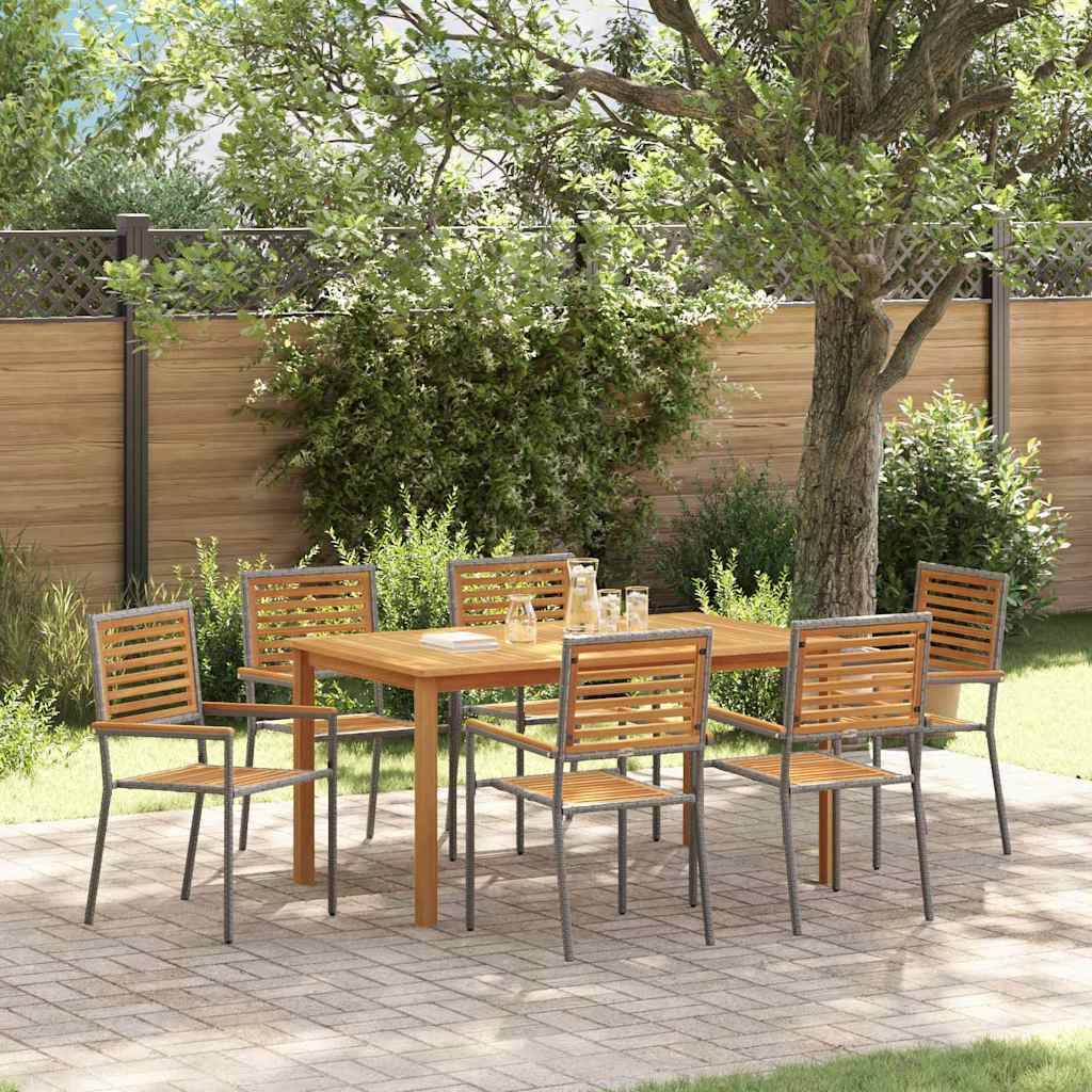 Ensemble Table et Chaises de Jardin 6 Places en Poly Rotin Empilable pour Extérieur Gris – ComfortXL Outdoor Living - Image 1
