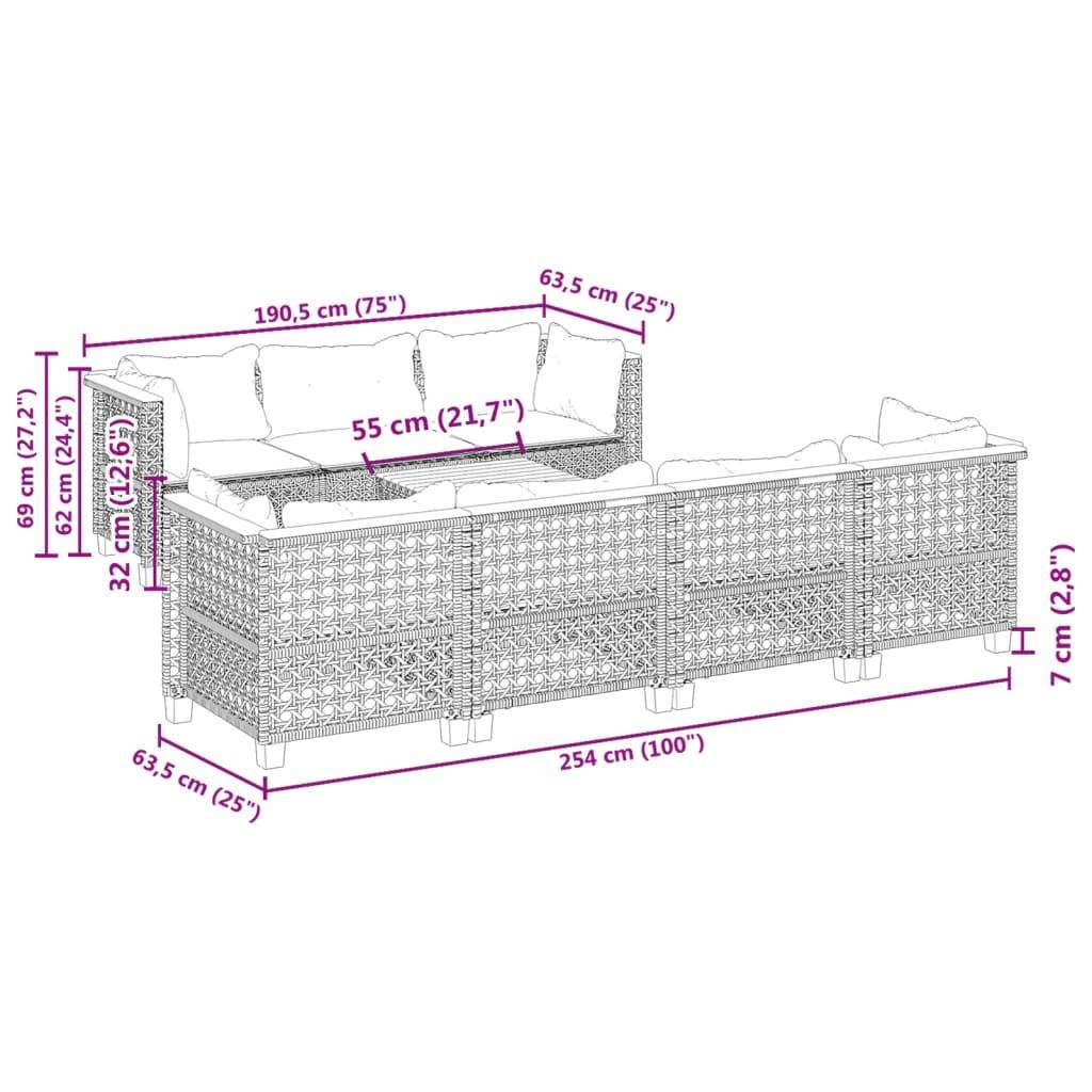Vidaxl - Salon de jardin 8 pcs avec coussins noir résine tressée vidaXL 3261752 - Imagen 3