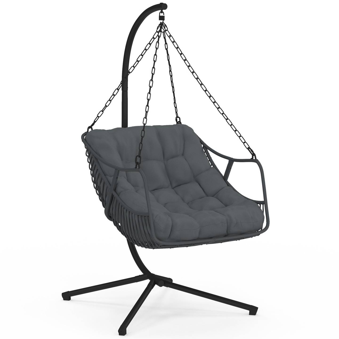 IDMARKET - Fauteuil suspendu relax LOA ajouré effet rotin gris avec coussin gris - Image 2
