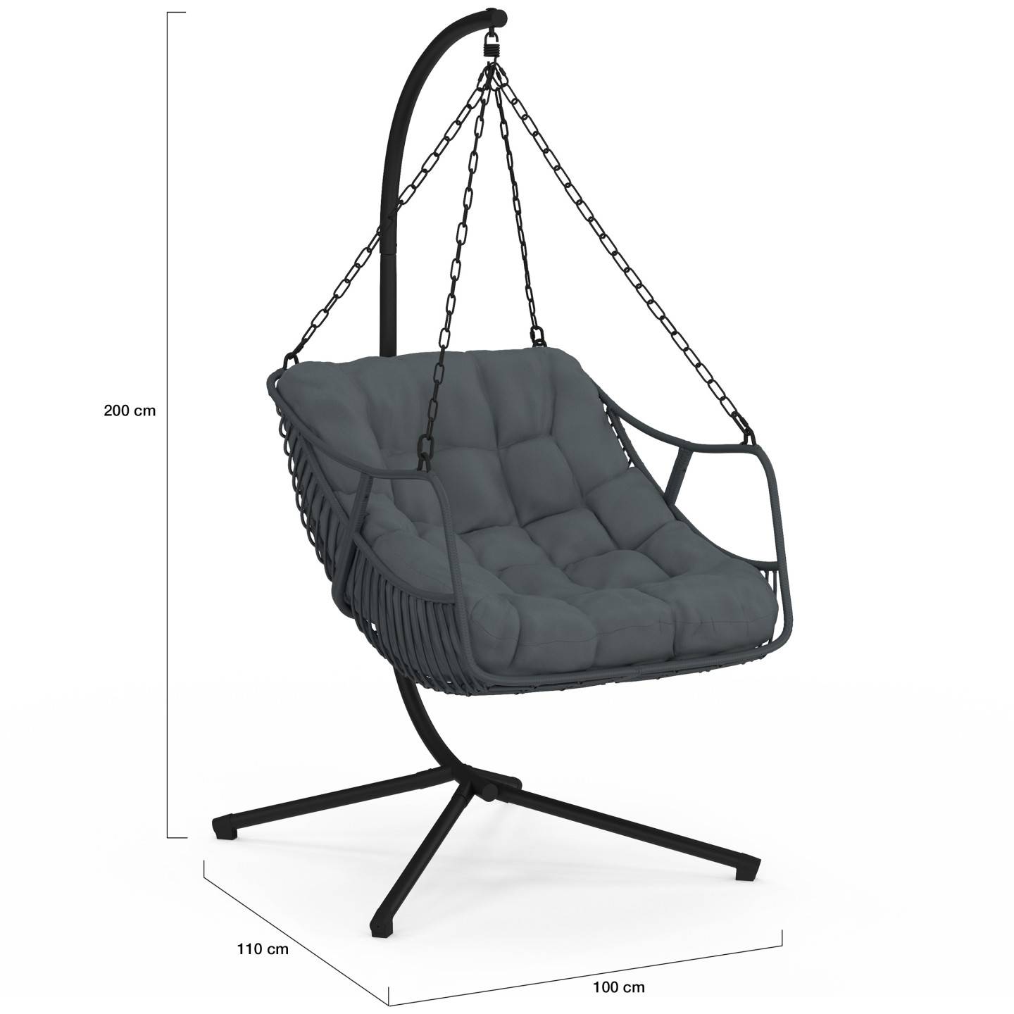 IDMARKET - Fauteuil suspendu relax LOA ajouré effet rotin gris avec coussin gris - Image 4