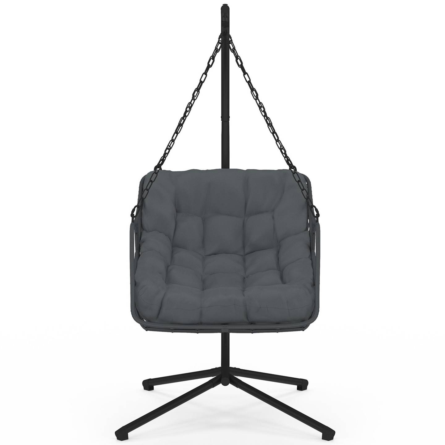 IDMARKET - Fauteuil suspendu relax LOA ajouré effet rotin gris avec coussin gris - Image 5