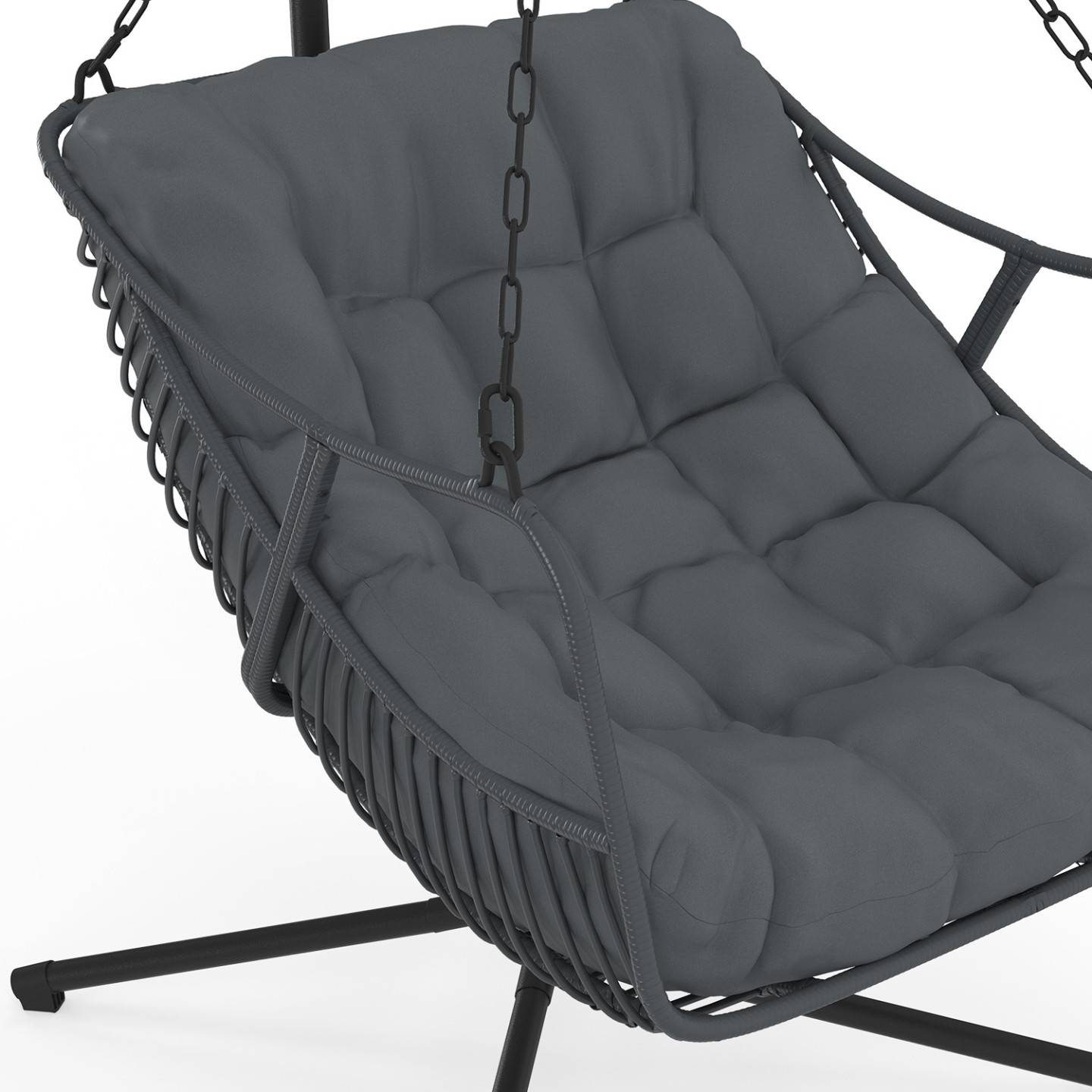 IDMARKET - Fauteuil suspendu relax LOA ajouré effet rotin gris avec coussin gris - Image 7