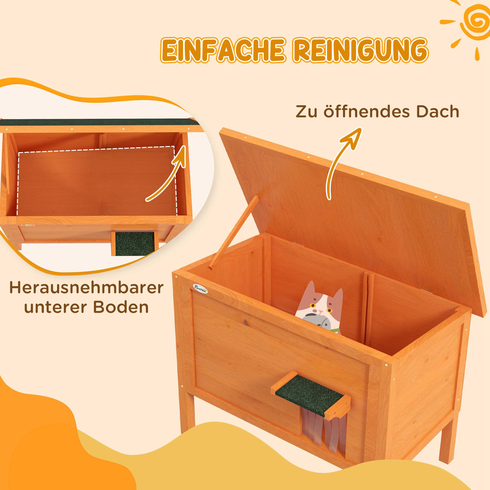 Niche pour chat bois orange et vert 85 x 50 x 68.5 cm - PANGIVO - Image 7