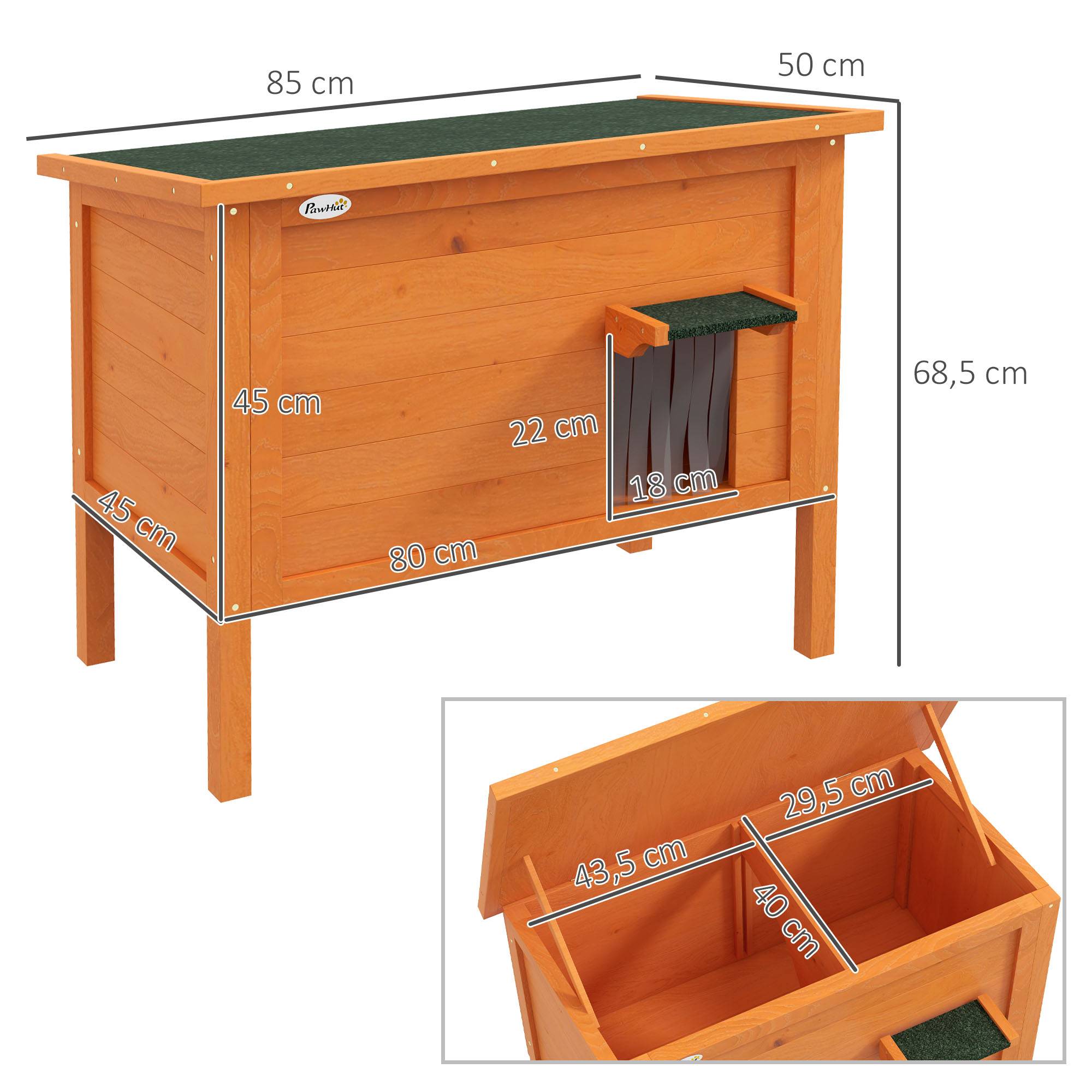 Niche pour chat bois orange et vert 85 x 50 x 68.5 cm - PANGIVO - Image 5