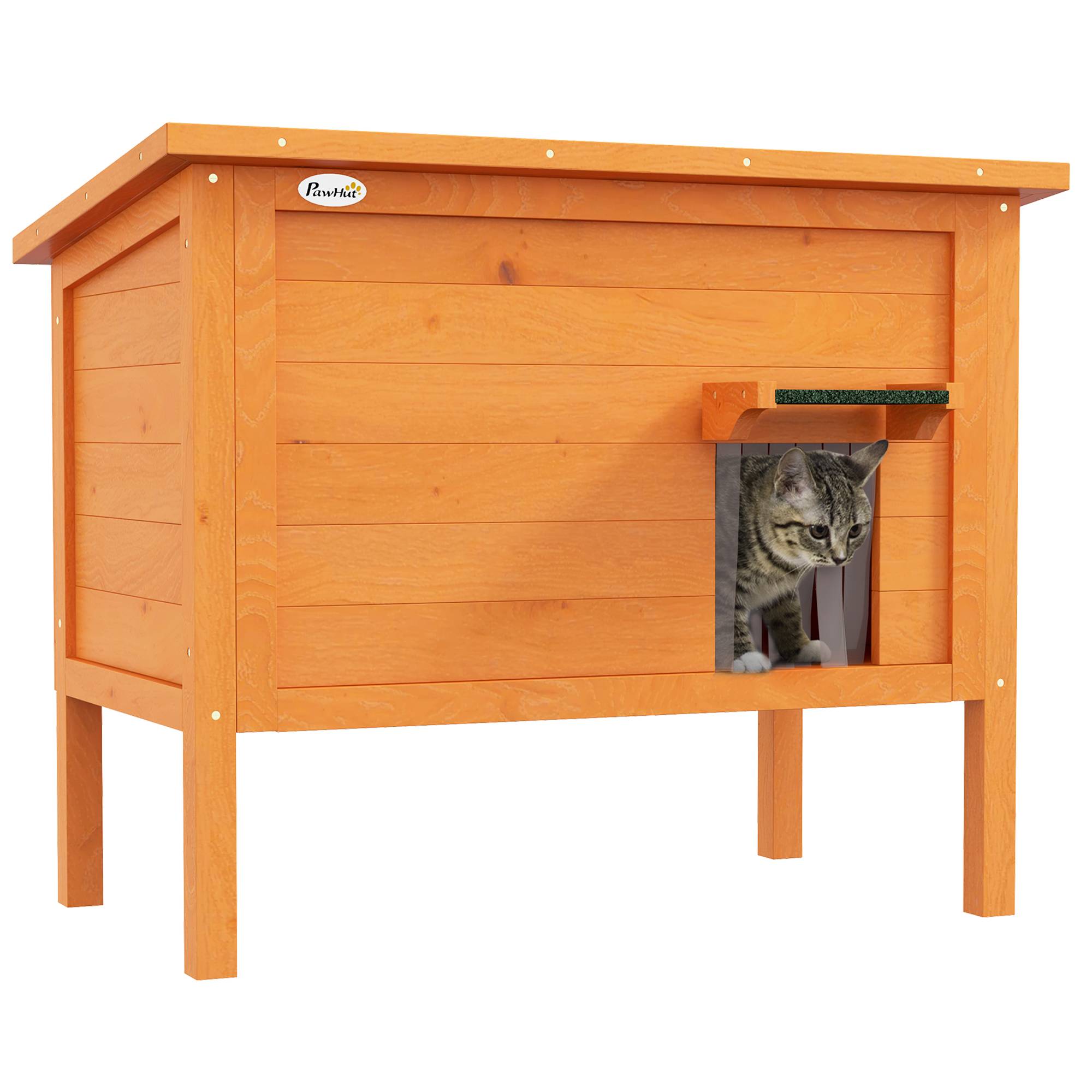 Niche pour chat bois orange et vert 85 x 50 x 68.5 cm - PANGIVO - Image 1