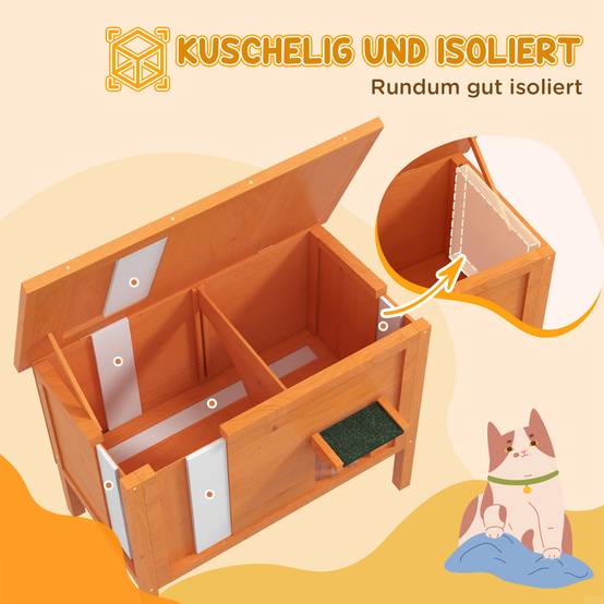 Niche pour chat bois orange et vert 85 x 50 x 68.5 cm - PANGIVO - Image 6