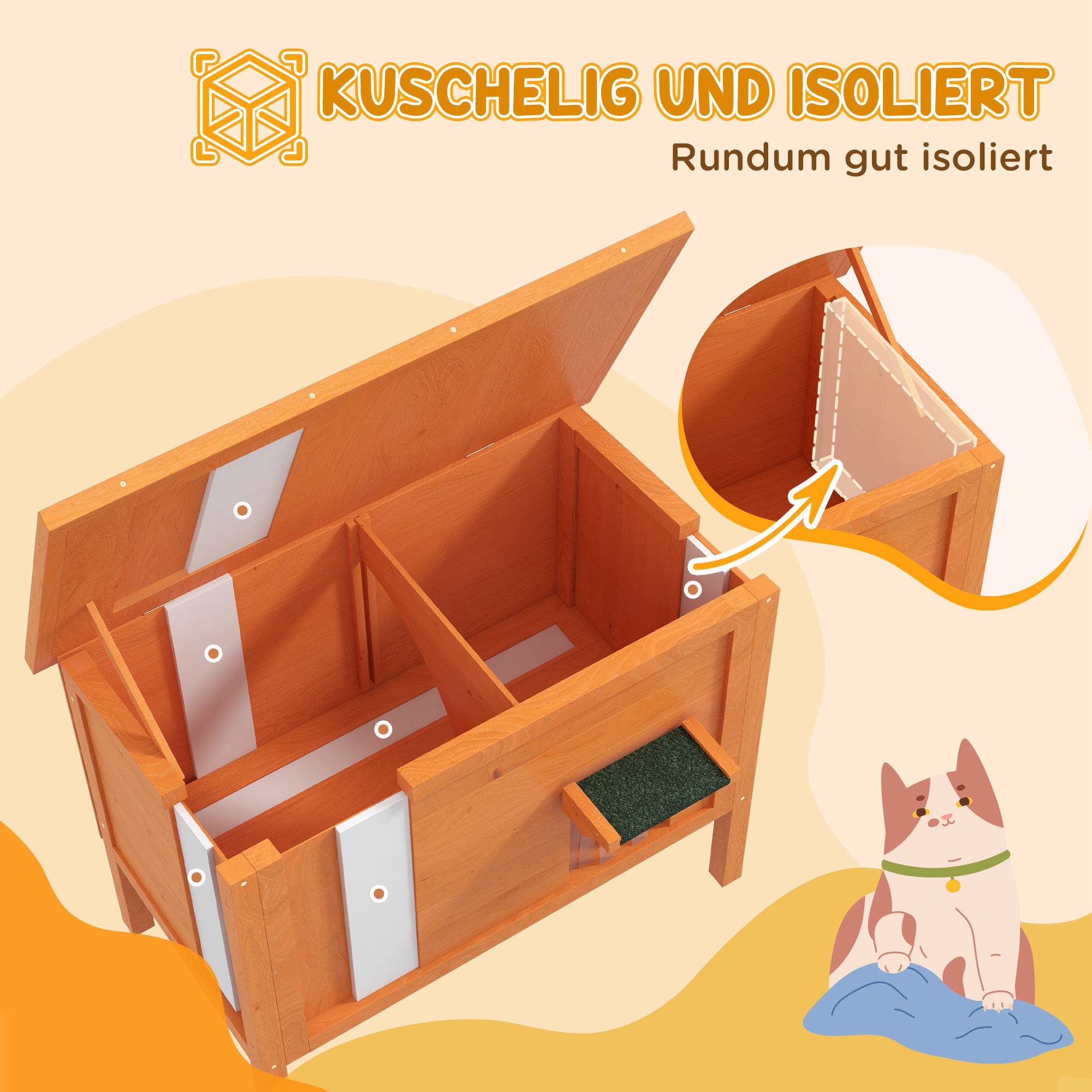 Niche pour chat bois orange et vert 85 x 50 x 68.5 cm - PANGIVO - Image 6