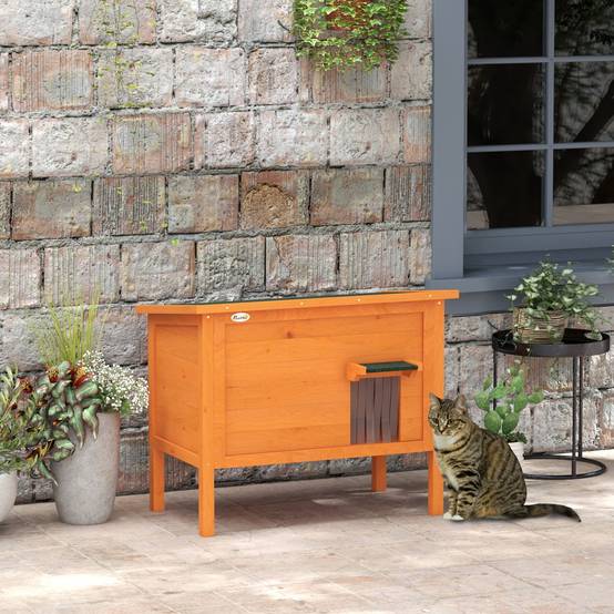 Niche pour chat bois orange et vert 85 x 50 x 68.5 cm - PANGIVO - Image 4
