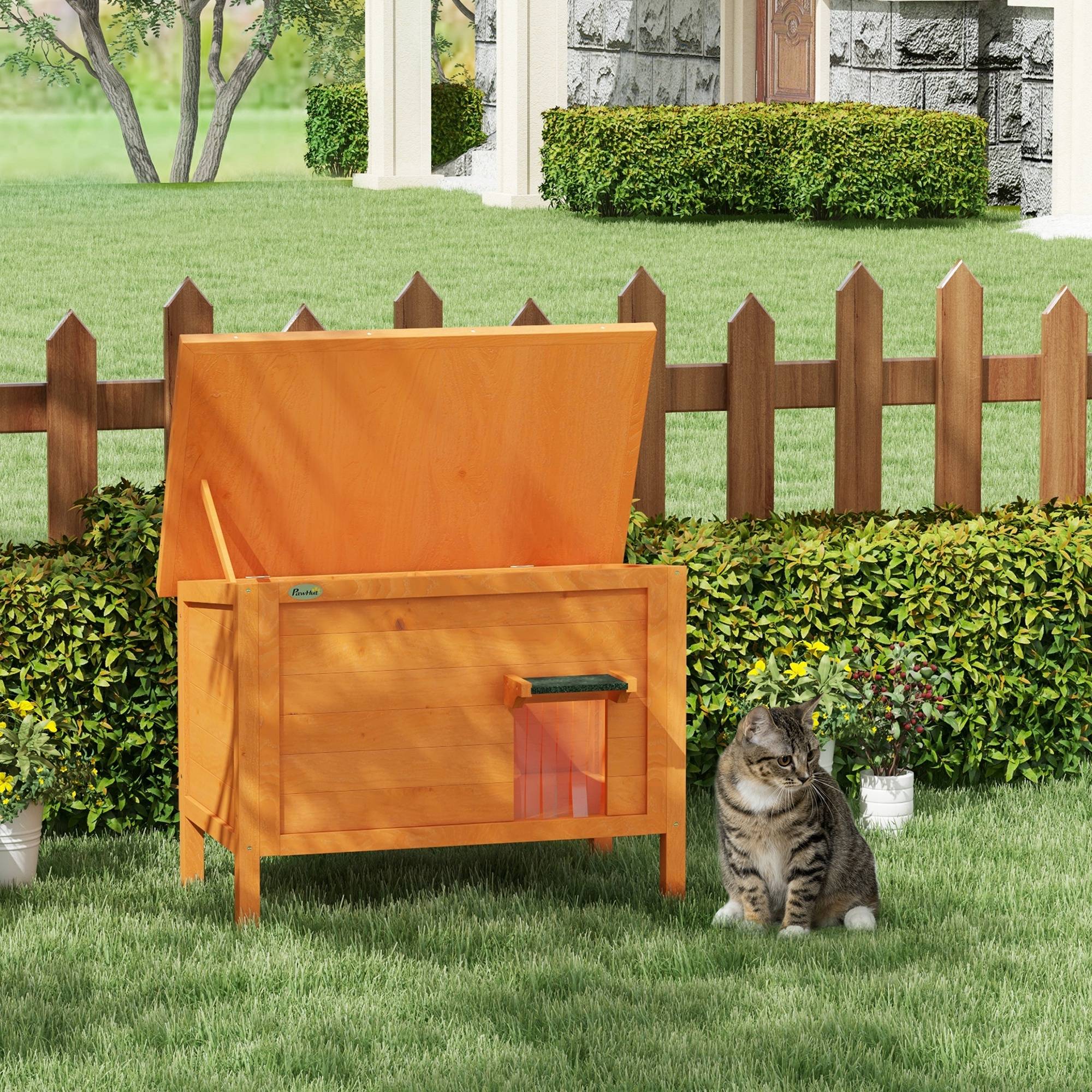 Niche pour chat bois orange et vert 85 x 50 x 68.5 cm - PANGIVO - Image 3