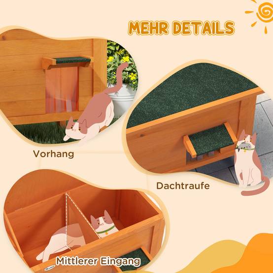 Niche pour chat bois orange et vert 85 x 50 x 68.5 cm - PANGIVO - Image 9