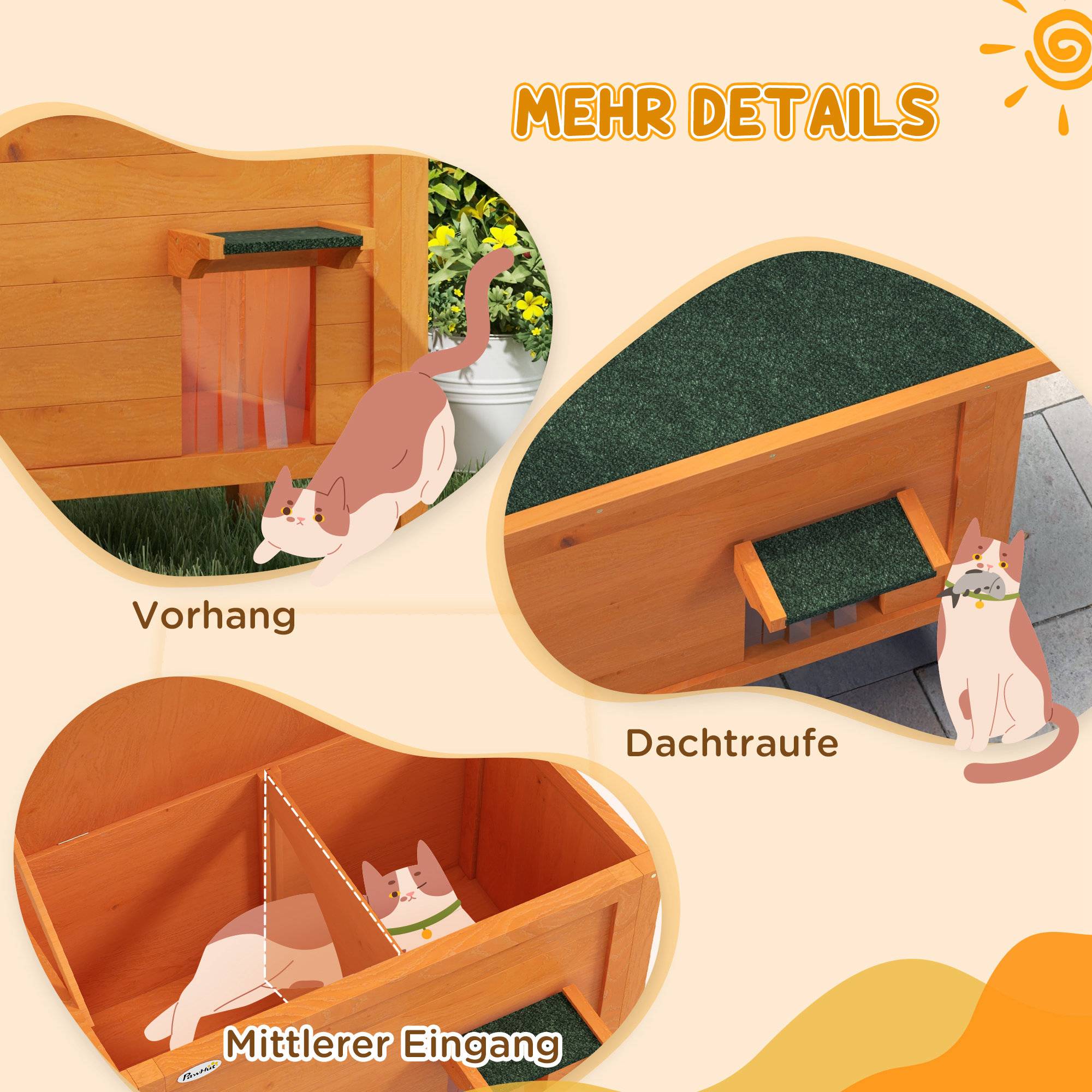 Niche pour chat bois orange et vert 85 x 50 x 68.5 cm - PANGIVO - Image 9
