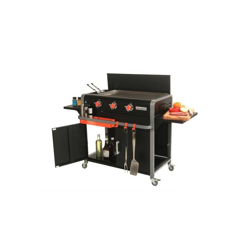 Brasero - Plancha Lola sur chariot - BRASERO - 3 feux à gaz - Plaque de cuisson Inox - 68,5 x 35,50 cm - 7,2 KW - Imagen 8