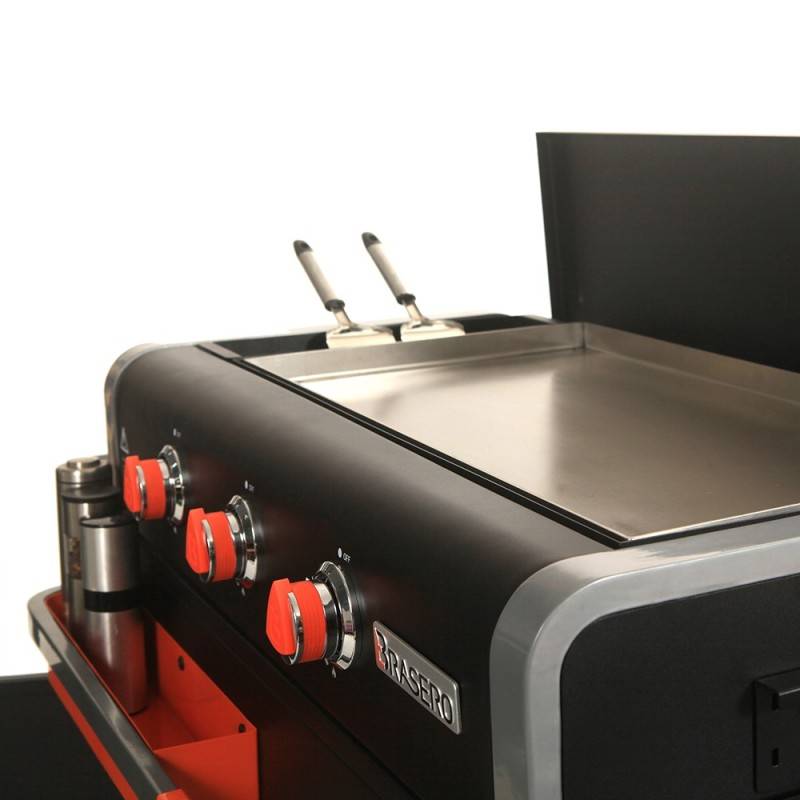 Brasero - Plancha Lola sur chariot - BRASERO - 3 feux à gaz - Plaque de cuisson Inox - 68,5 x 35,50 cm - 7,2 KW - Imagen 3