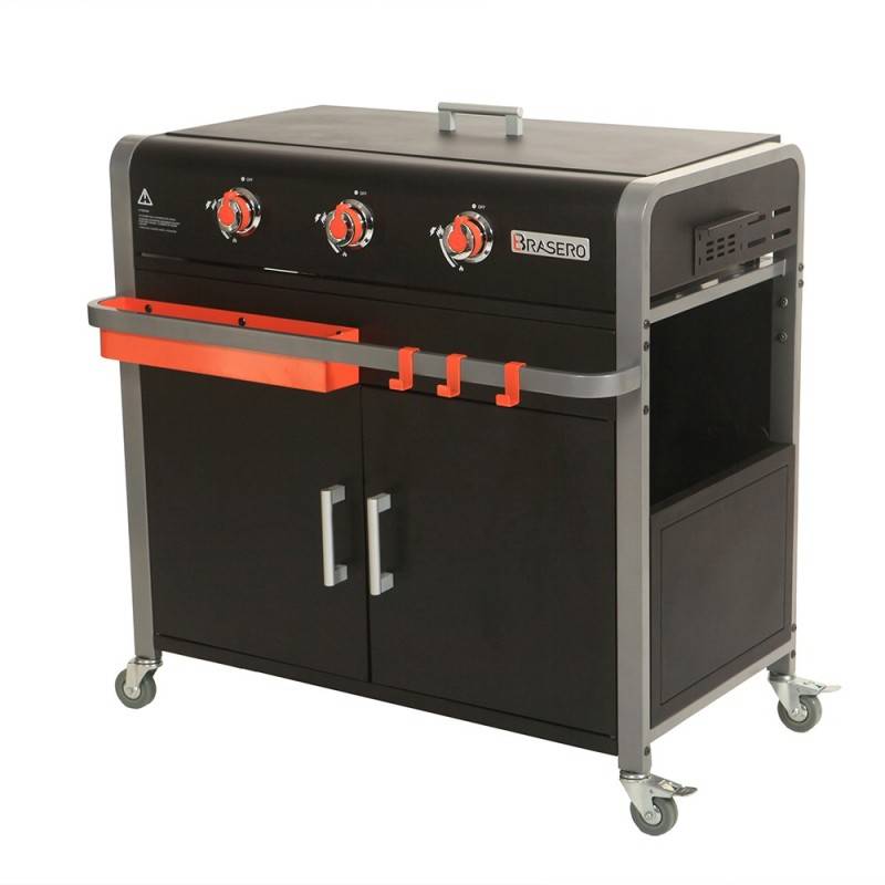 Brasero - Plancha Lola sur chariot - BRASERO - 3 feux à gaz - Plaque de cuisson Inox - 68,5 x 35,50 cm - 7,2 KW - Imagen 7